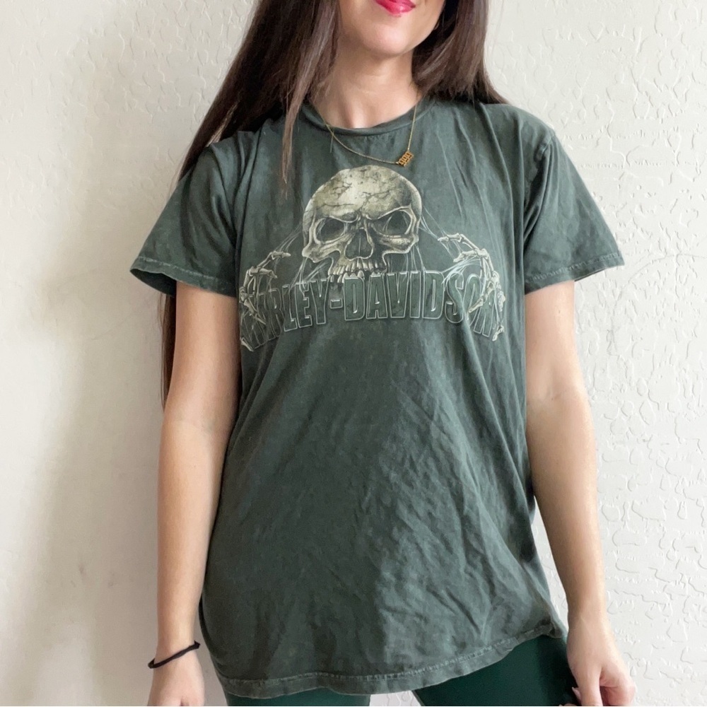 Harley Davidson Green Wyoming Graphic Tee Skull